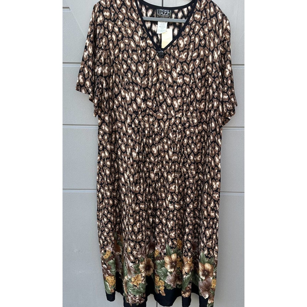 NWT Vtg More Jazz abstract print Midi baby doll Dress bead & shoulder pads sz 22